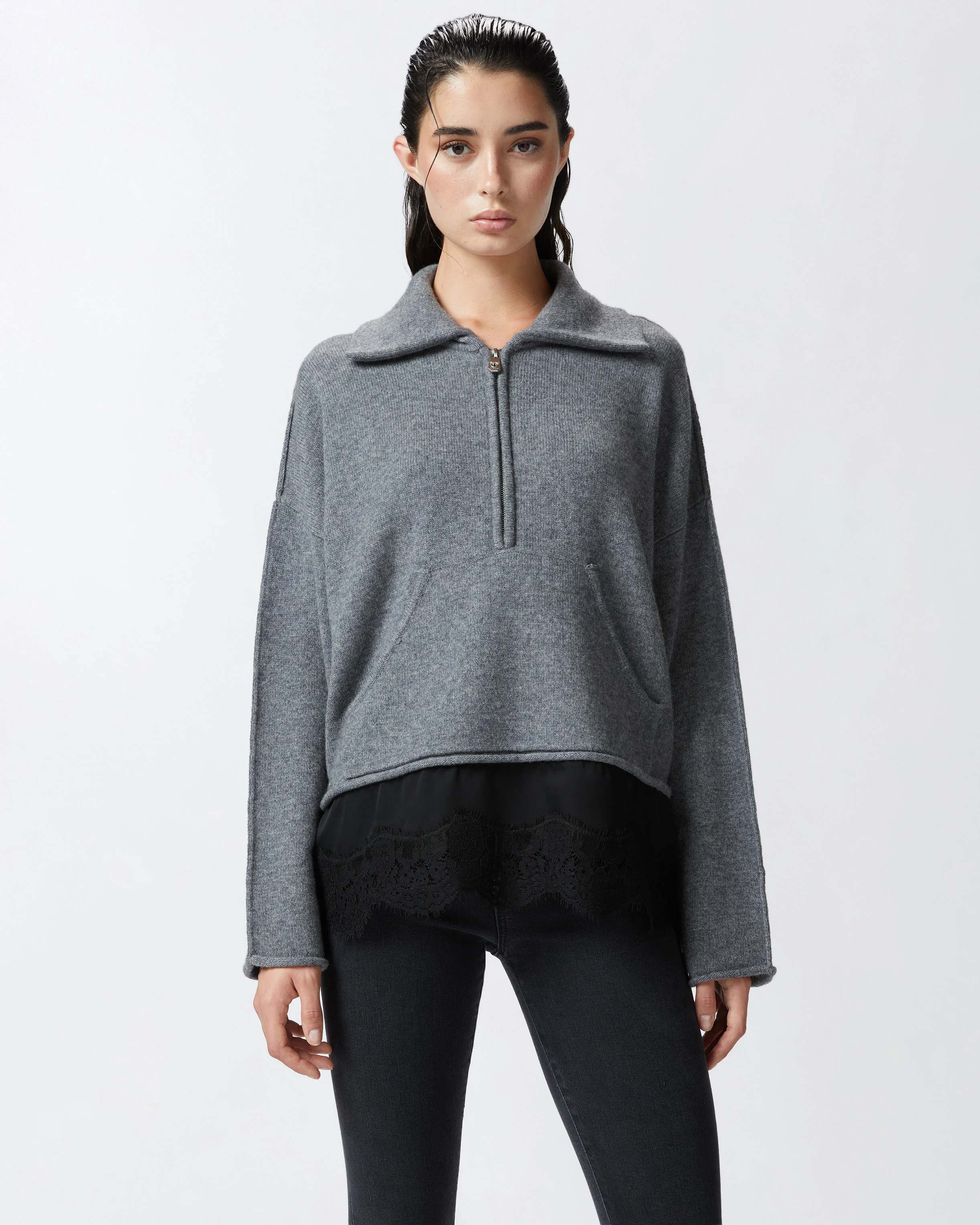 Pull zippé mélangé avec base | Multicolore