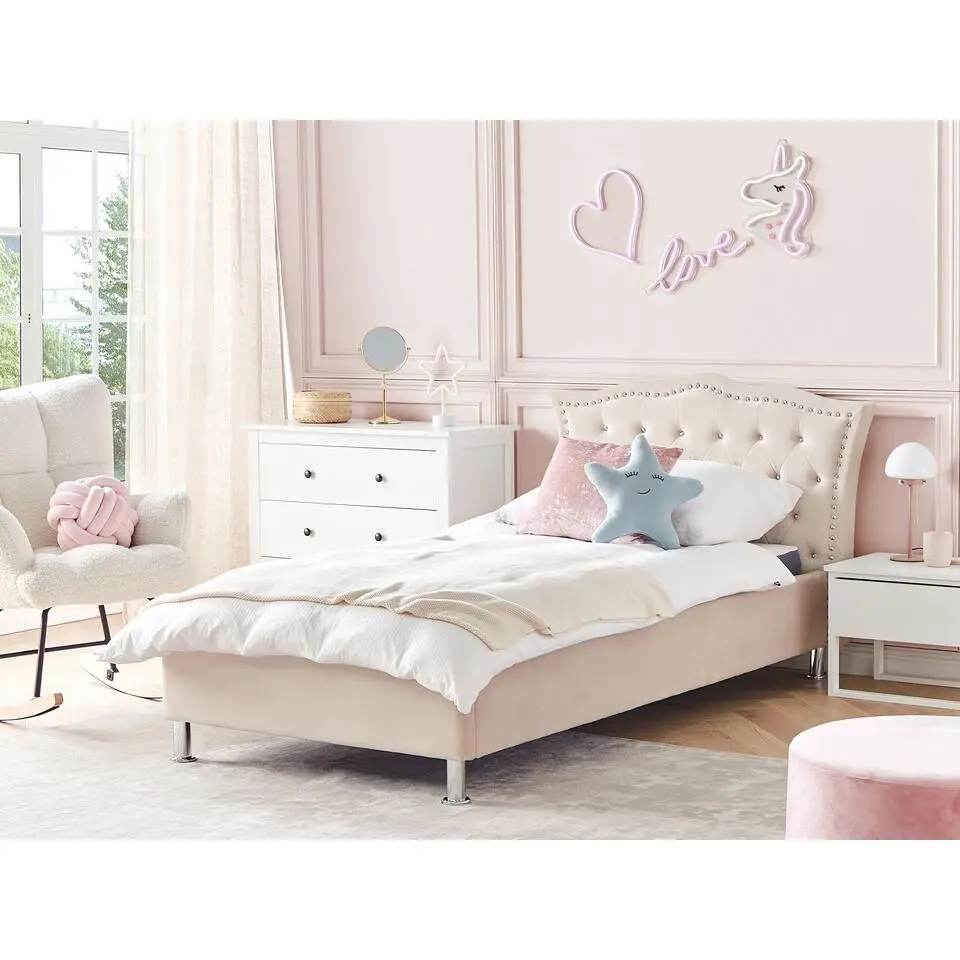 METZ - Bed met opbergruimte - Beige - 90 x 200 cm - Fluweel