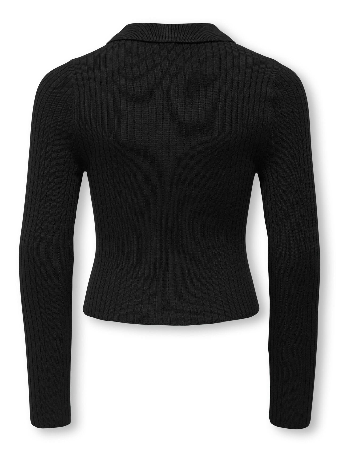 Mila Long Sleeve Rib Button Polo Neck Knit