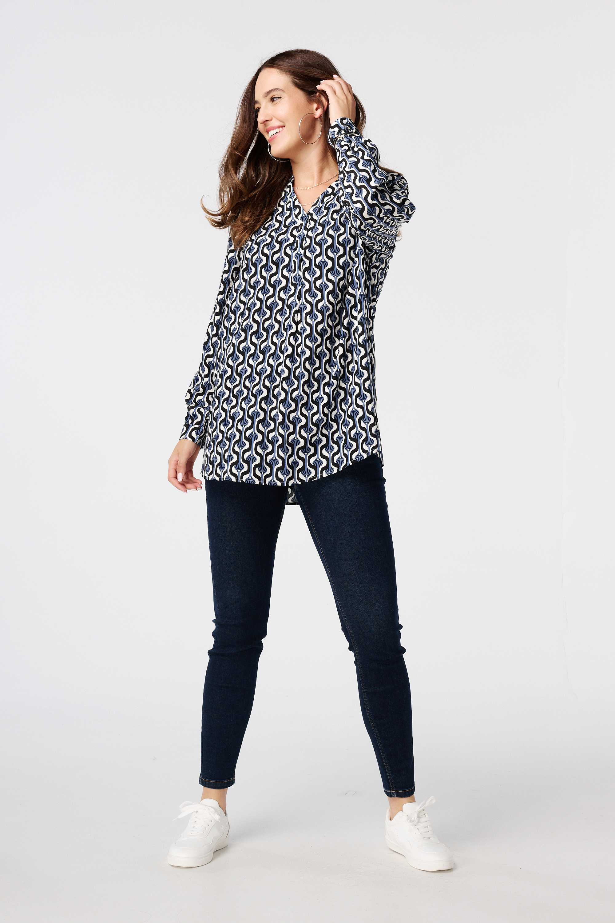 Oversized blouse met print Multi blue