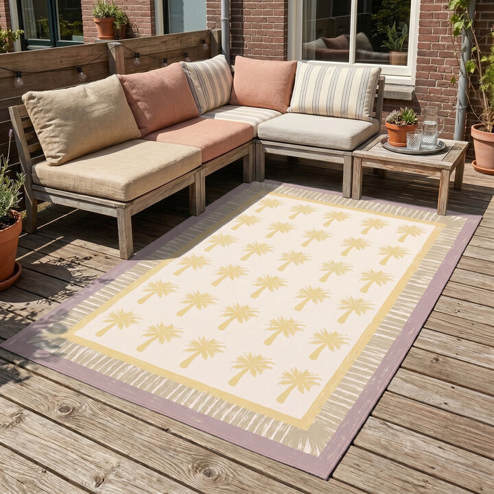 Buitenvloerkleed - Oasis Palm Geel/Lila | OEKO-TEX & Wasbaar