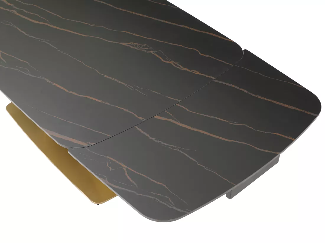 Table à manger extensible 6 à 10 personnes en céramique et métal doré - Effet marbre noir - OLIFIA de Maison Céphy