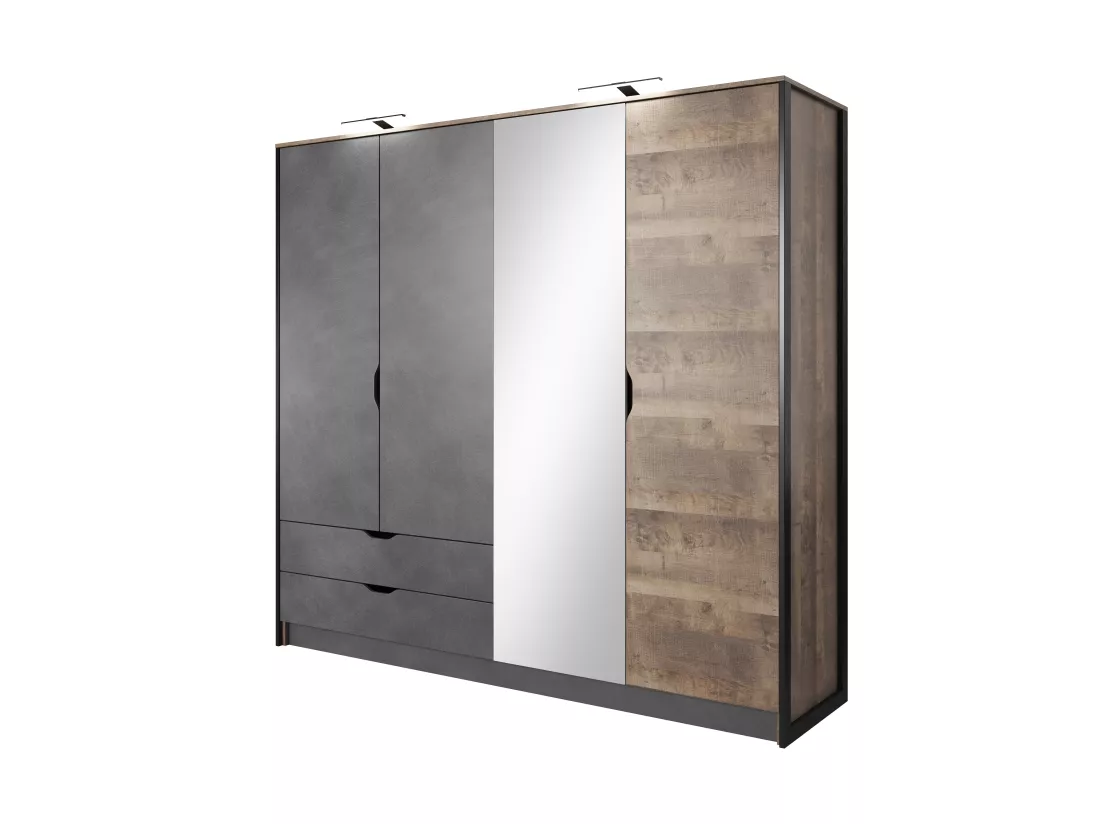 Armoire à portes battantes ARDEN LED 220x57x205 Crème & Gris