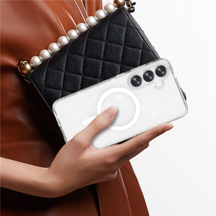 Samsung Galaxy S25  Plus Hybrid Hardcase Hülle mit TPU Bumper Glitzer Design MagSafe-Modul - Transparent