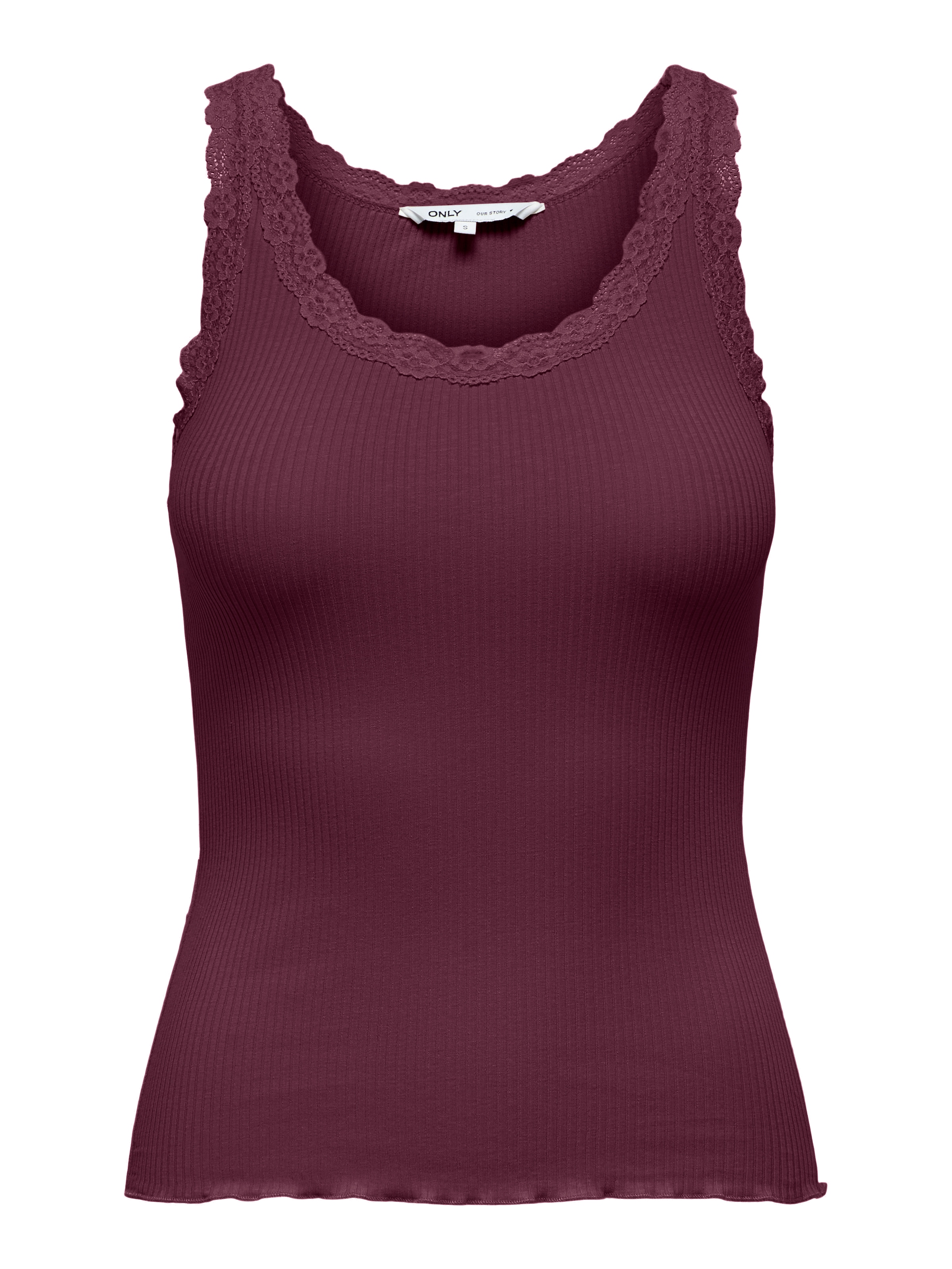ONLY Tanktop »ONLSARA – Tanktop mit Spitzendetail am Ausschnitt«, regular fit, modisch, Jersey, Rippware, Rundhals