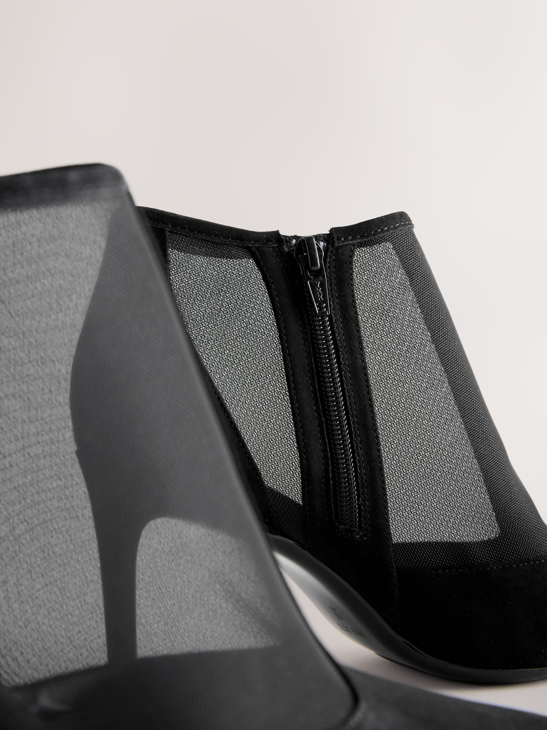 Black Mesh Detail - Pointed Toe T-Bar Ankle Boots