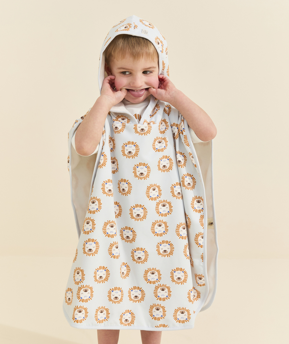 LASSIGSERVIETTE PONCHO BÉBÉ GARÇON ANTI-UV BLEUE AVEC IMPRIMÉ LION
