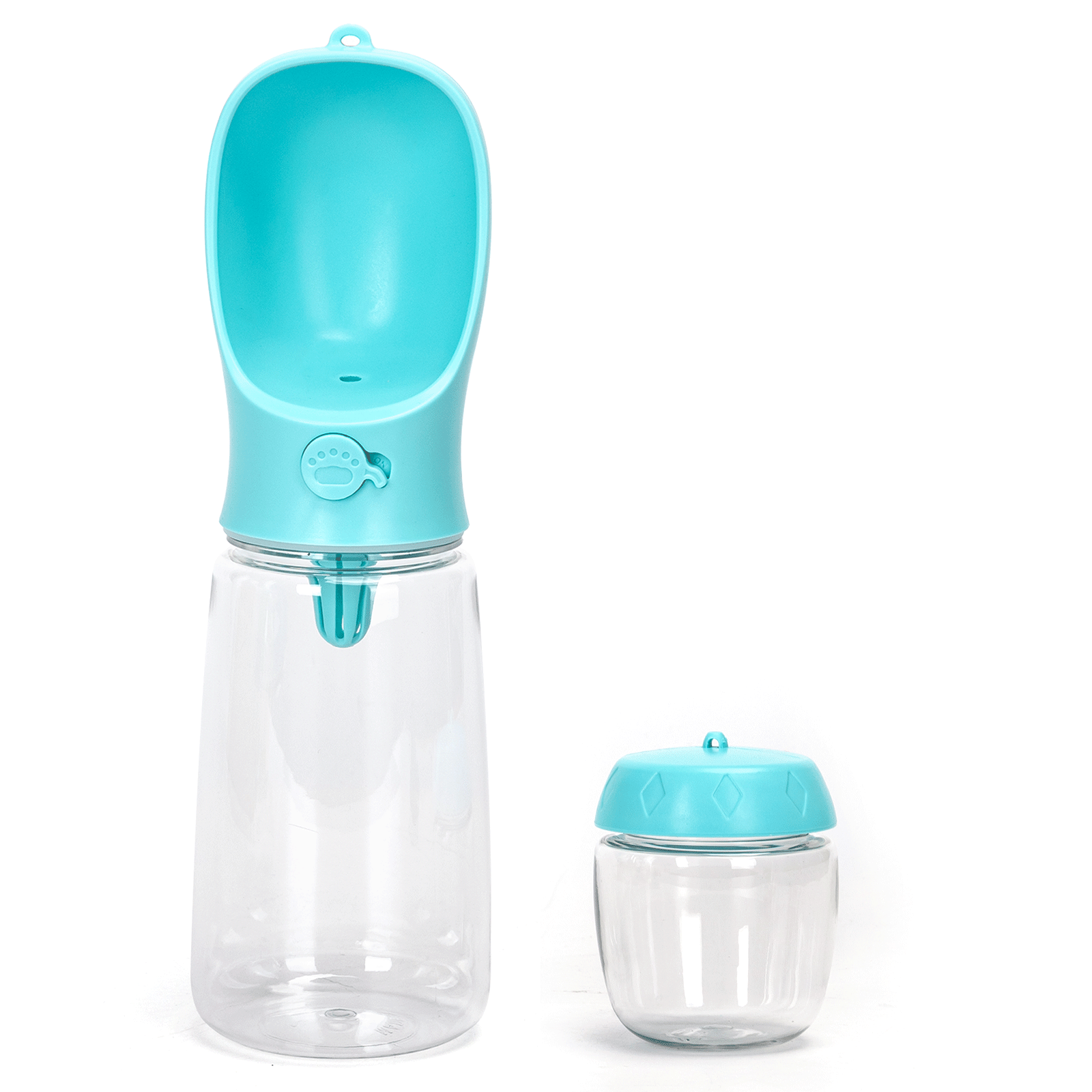 Garrafa de água Nobleza para animais de estimação, 550ml, com recipiente para ração de 100ml, ideal para cães e gatos, perfeita para passeios, viagens e acampamentos.