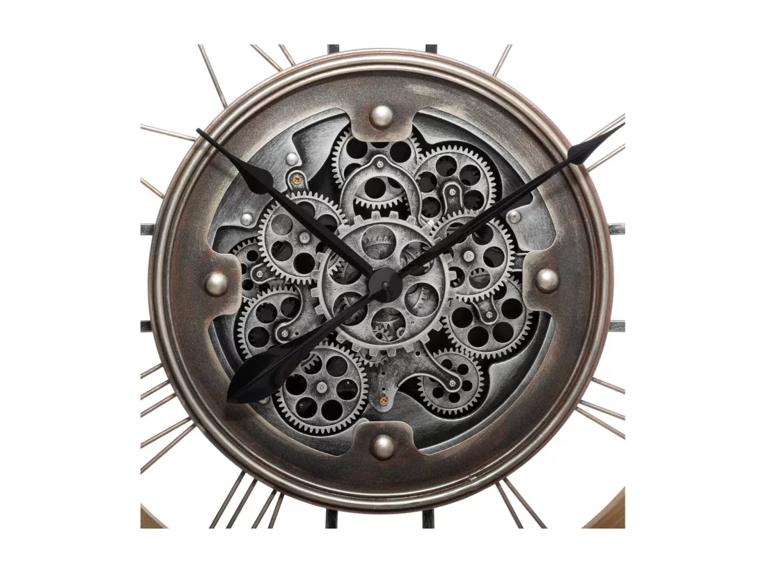 Grande Pendule murale silencieuse en Métal et Bois D 90 cm
