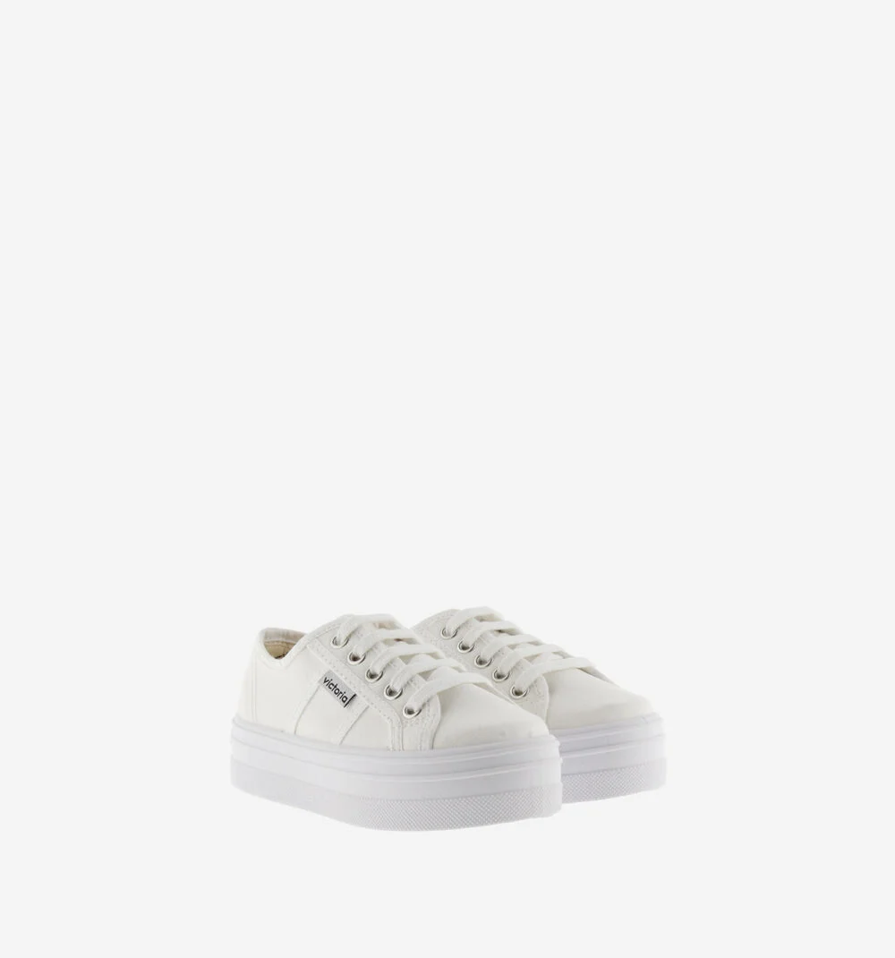BARCELONA PLATEFORME TOILE Baskets plateforme en toile BLANCO