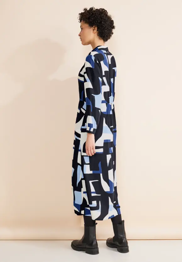 Print Hemdblusenkleid - deep blue