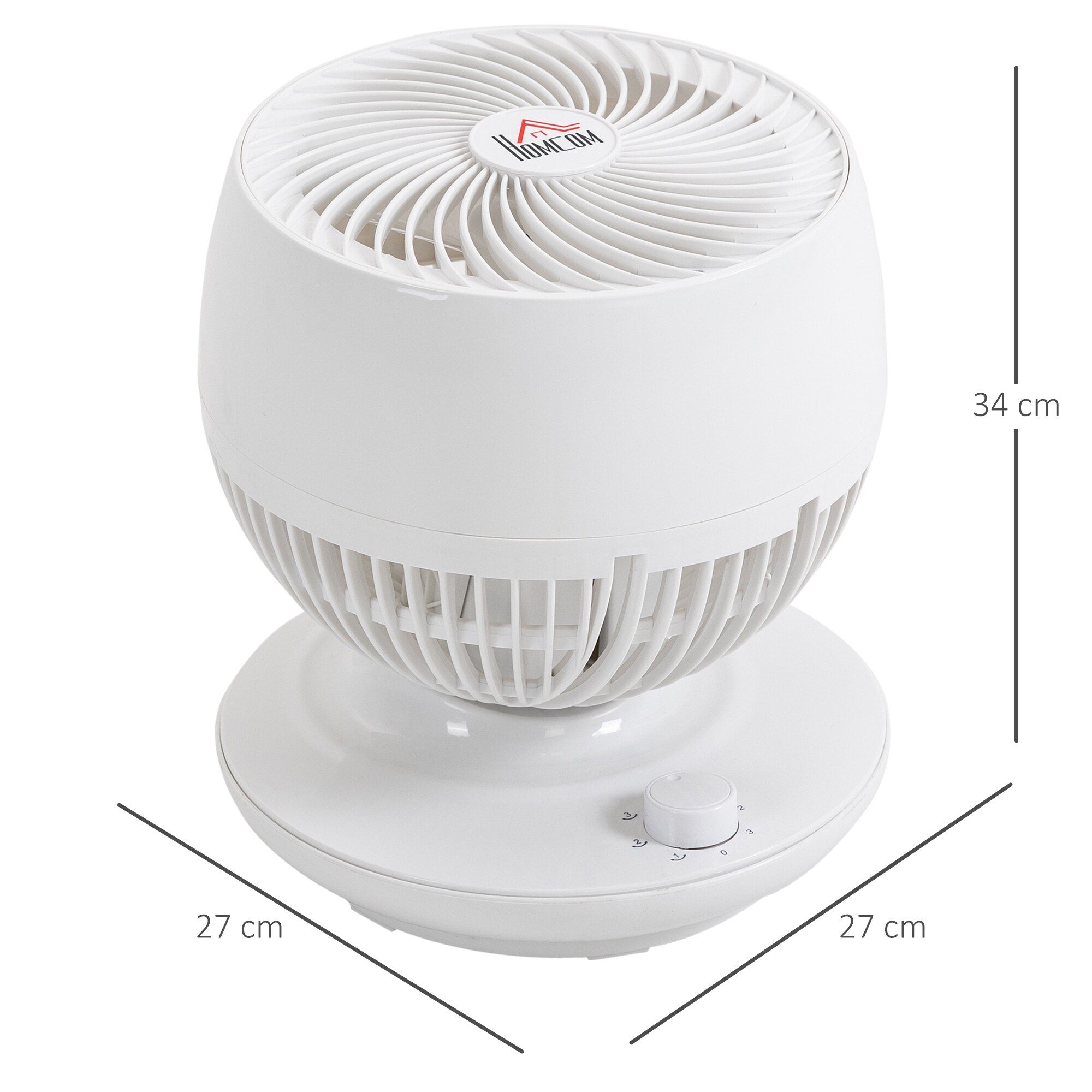 HOMCOM Standventilator mit 3 Geschwindigkeiten weiß 27L x 27B x 34H cm