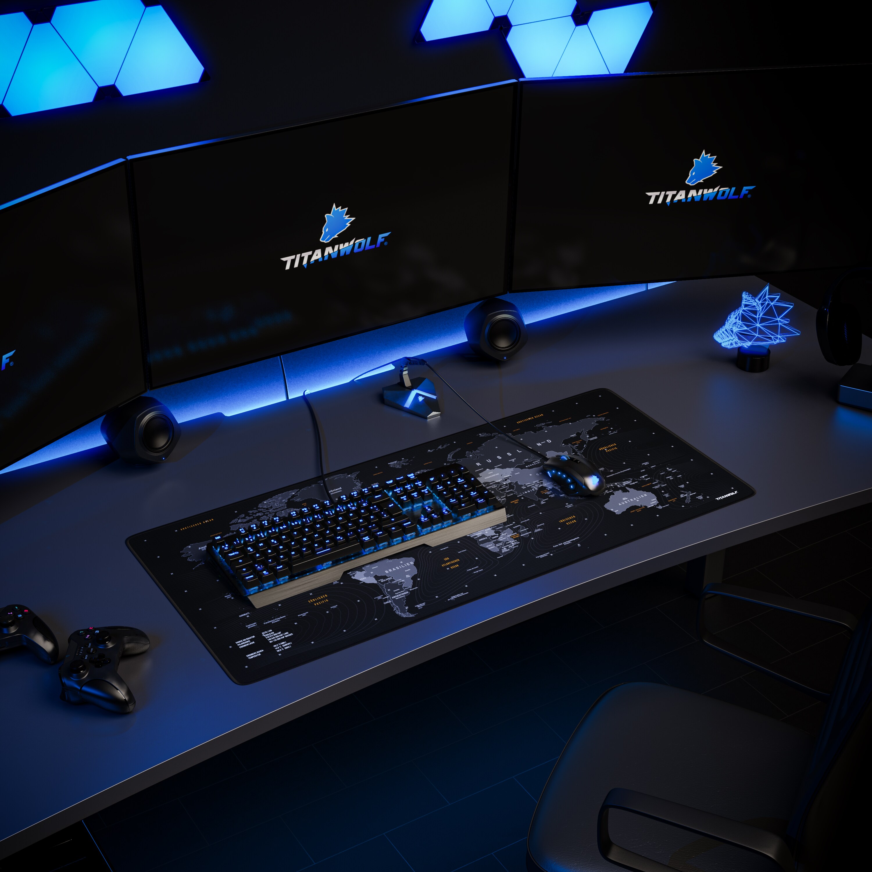 Titanwolf Gaming Mauspad XXL, glattes Stoffgewebe, Speed Mousepad 900 x 400mm große Fläche, Weltkarte deutsch