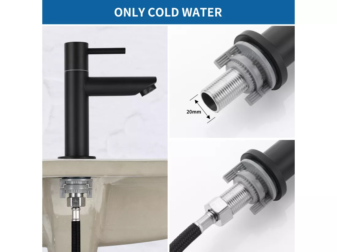 Cecipa max Robinet de lave-main Robinet de Lavabo, Robinet eau Froide, Robinet de Lavabo Noir, Avec Aérateur Remplaçable,EU Modèle