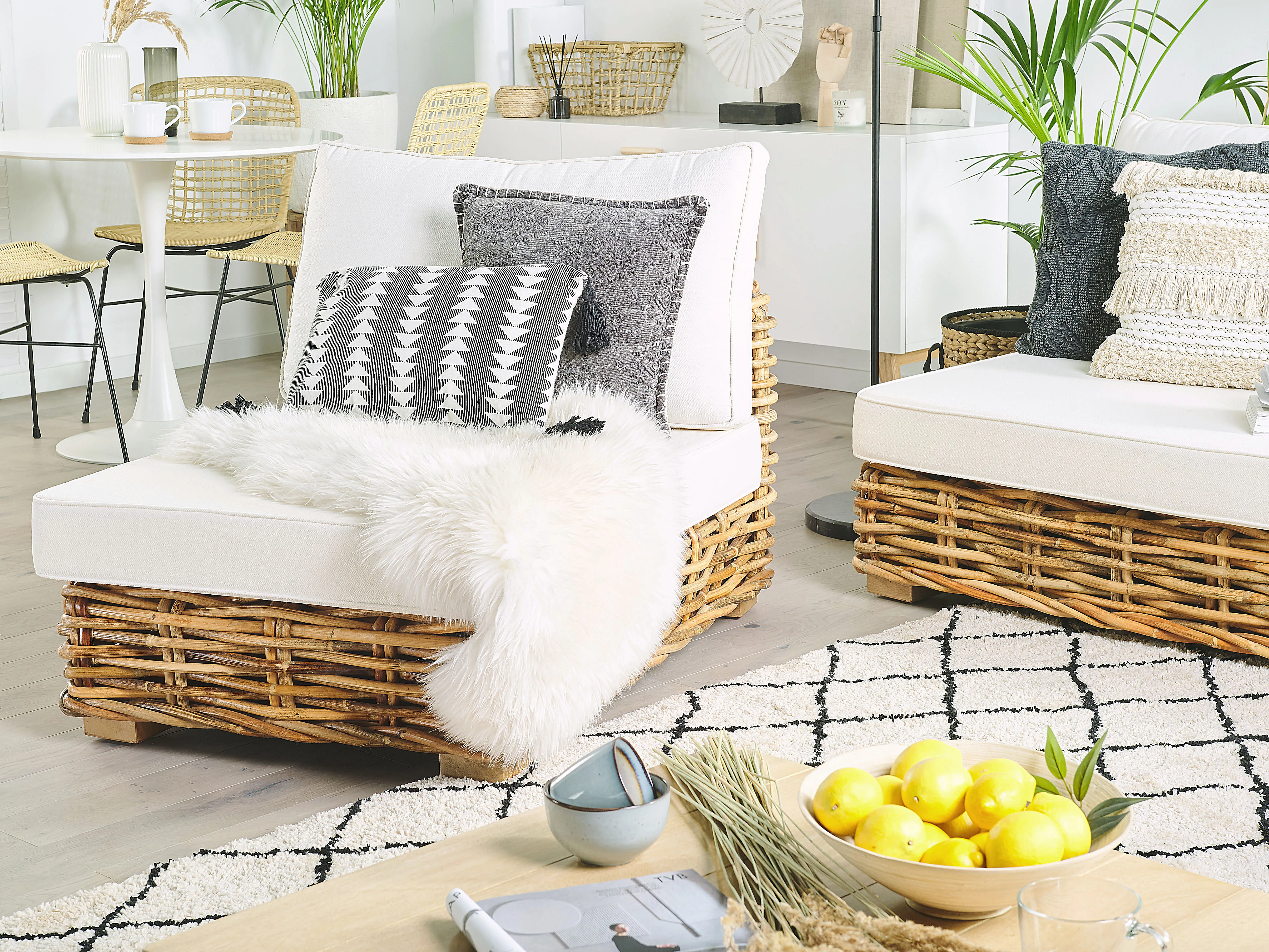 Loungeset met tafel 4-zits VARALLO linkszijdig modulair Rotan Natuurlijk
