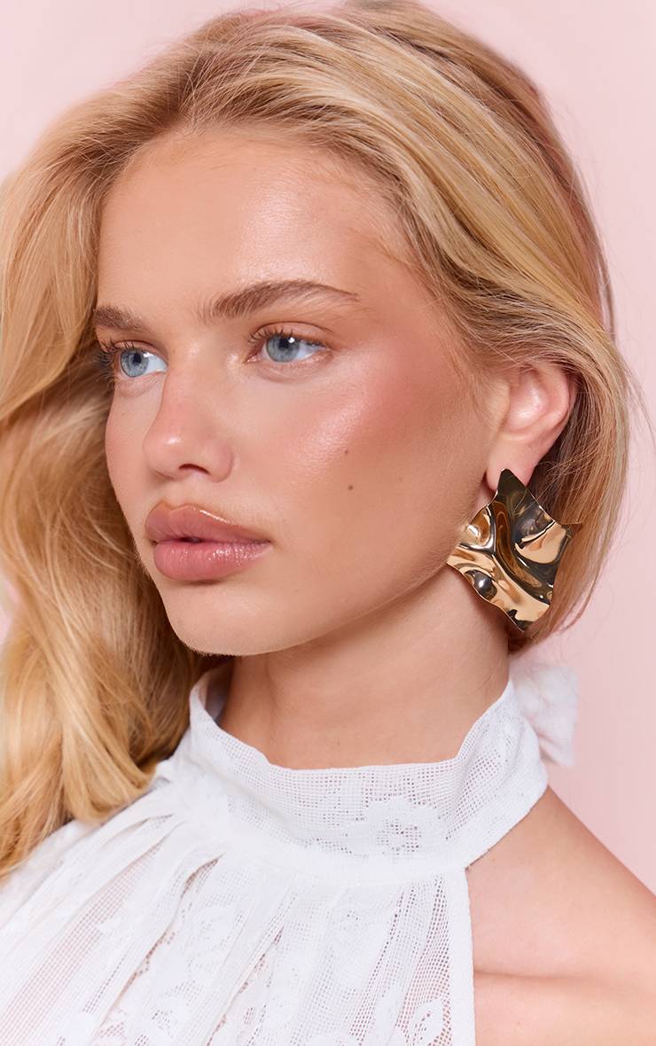 Doré Boucles D'oreilles Géométriques Carrées À Effet Métallisé
