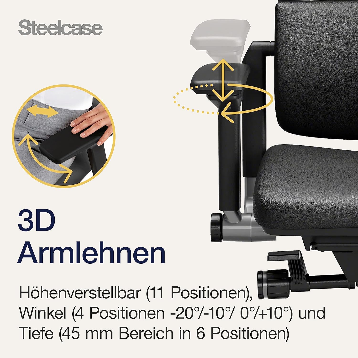 Steelcase Please Ergonomischer Bürodrehstuhl mit höhenverstellbarer Lumbalstütze für Unterstützung den ganzen Tag über, anpassbare Kopfstütze Schwarzes Leder
