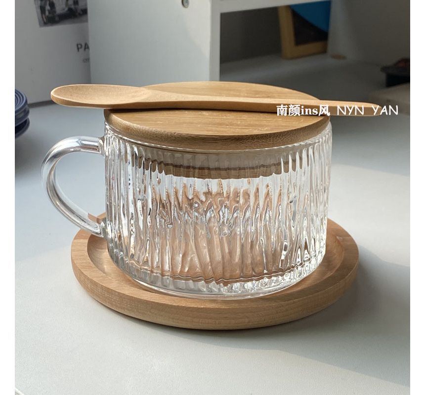 MIMO - Set: Glazen drinkbeker + Houten onderzetter