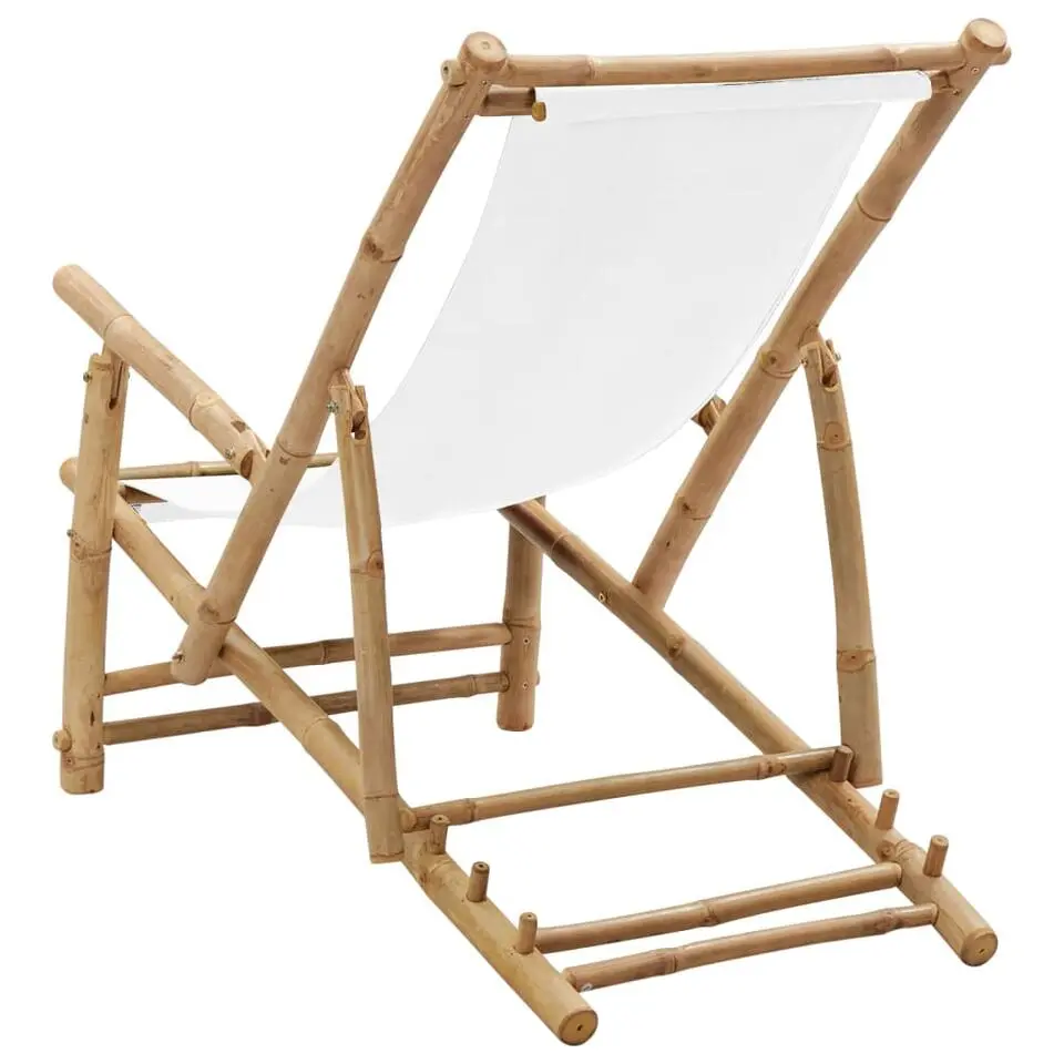 vidaXL - Terrasstoel - Wit - Bamboe en canvas