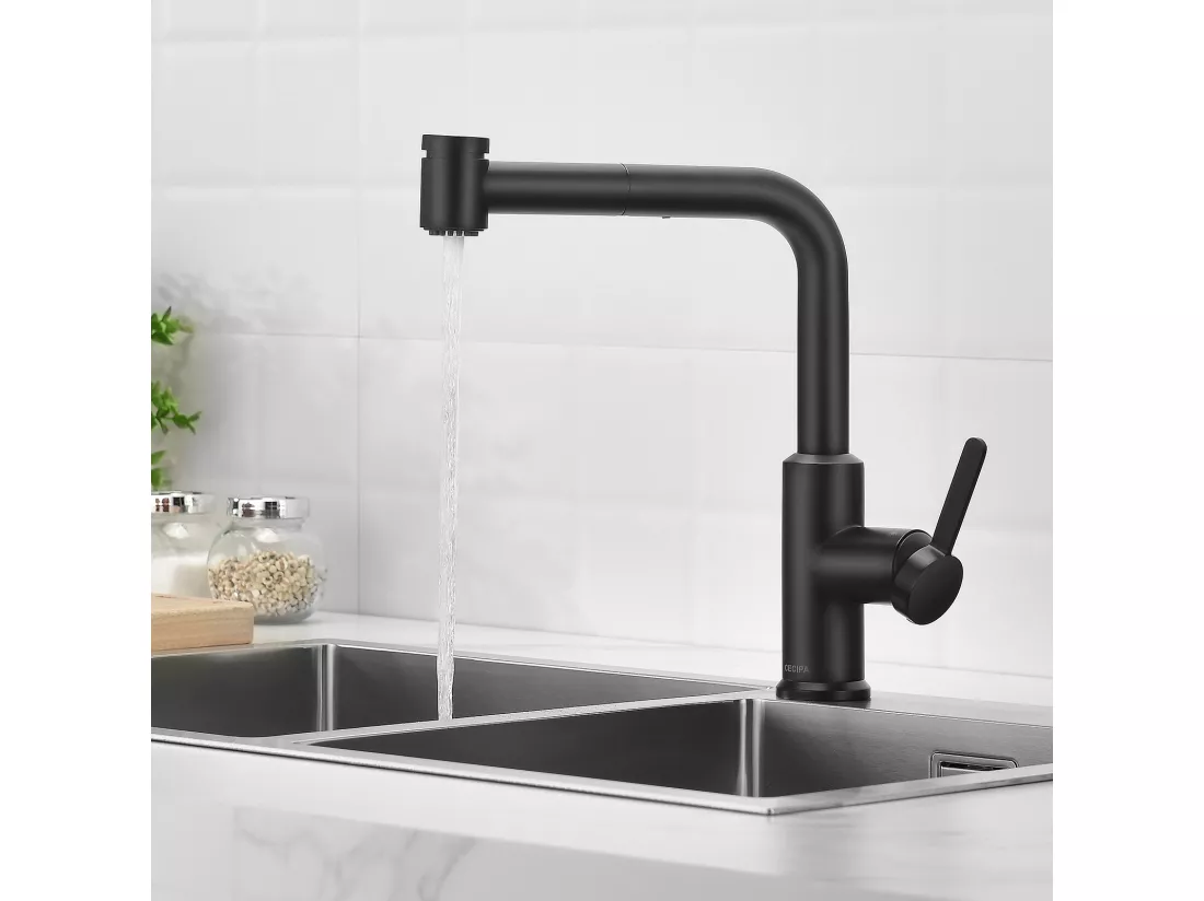Cecipa max Mitigeur de Cuisine Extractible Robinet avec 40 CM Douchette Extractible Mitigeur Cuisine à 2 Jets Eau Froide et Chaude Noir,EU Modèle