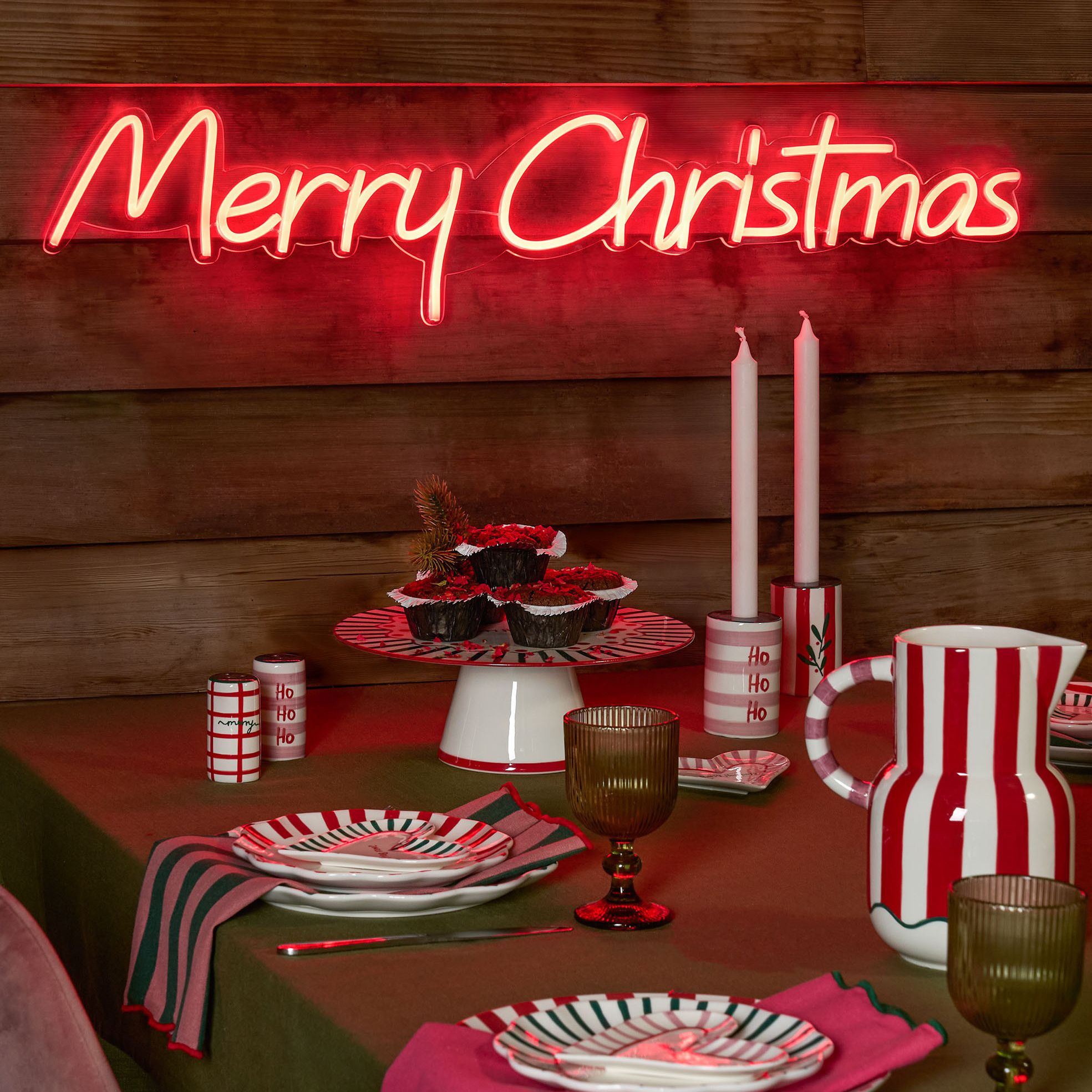 Kerst wandlamp neon rood - Merry Christmas