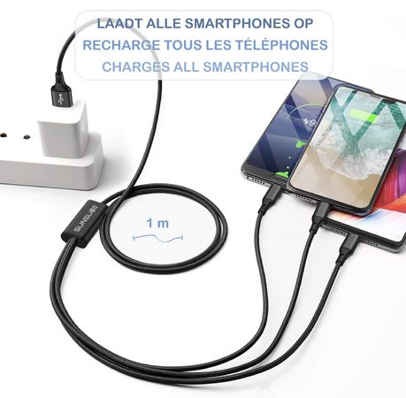 TRIDENT Ladegabel  black  1m, USB-C, Micro-USB, Lightning