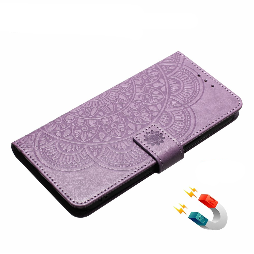 iPhone 17 Pro Max Leder Tasche Wallet - Mandala Flowers Imprint - Lila