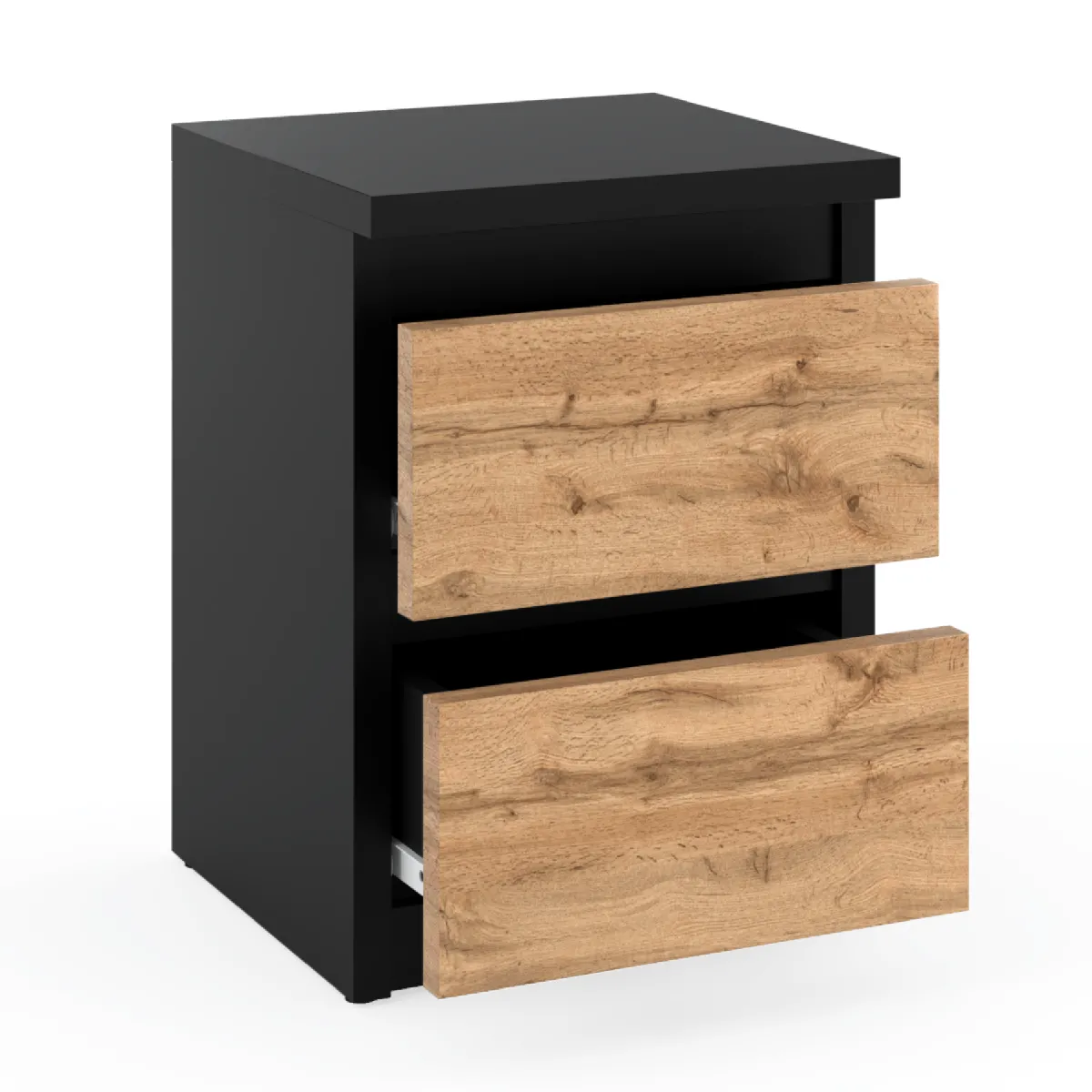 Table de chevet - Noir/Wotan - 30 cm - 2 tiroirs
