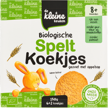 De Kleine Keuken Biologische Spelt Koekjes Gezoet met Appelsap 8+ Maanden 6 x 2 Stuks 150 g