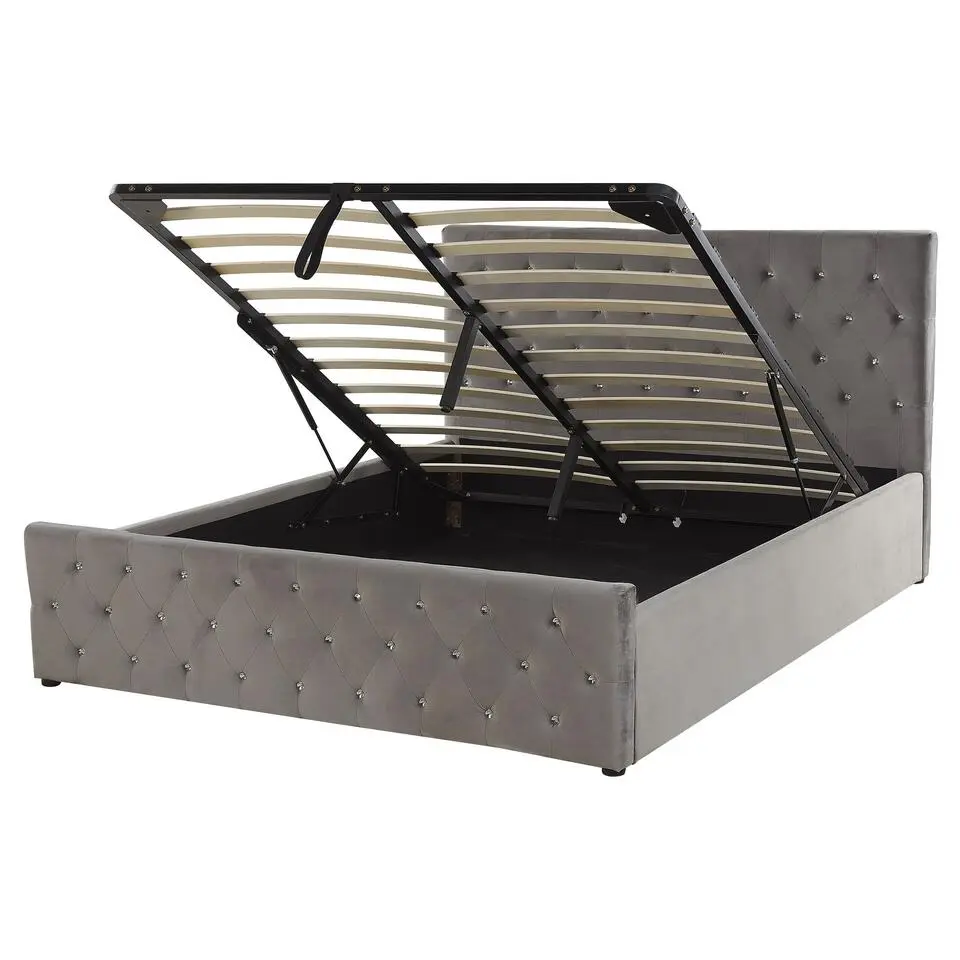 AMIENS - Bed met opbergruimte - Grijs - 160 x 200 cm - Fluweel