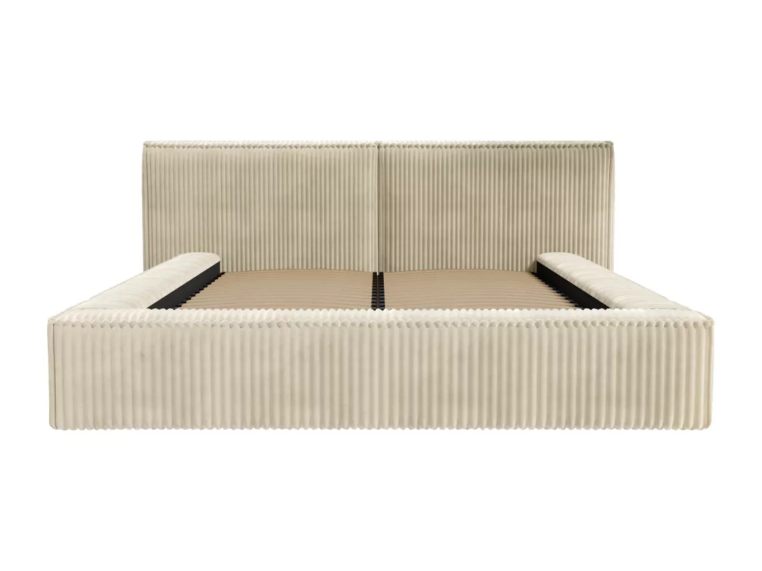 Lit coffre 140 x 190 cm - Velours côtelé grosses côtes - Beige + Matelas - TIMANO de Pascal Morabito