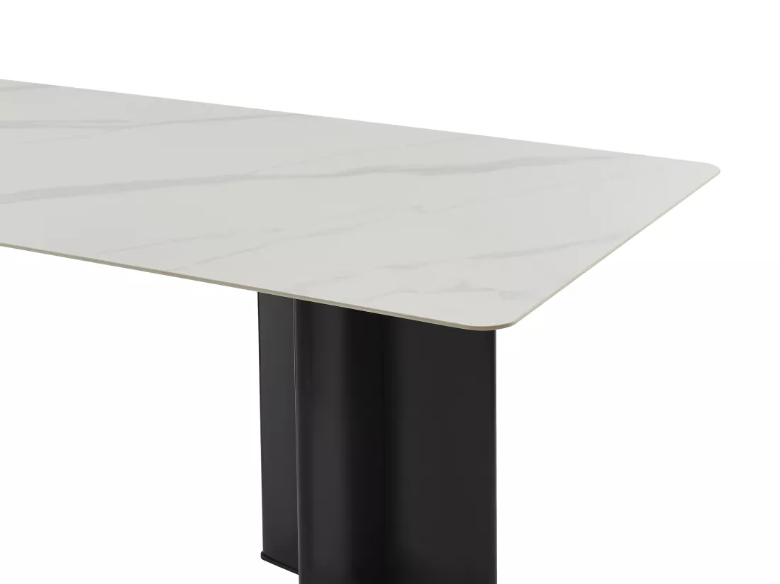 Table à manger 8 personnes en céramique et MDF - Effet marbre blanc et noir - SINAN