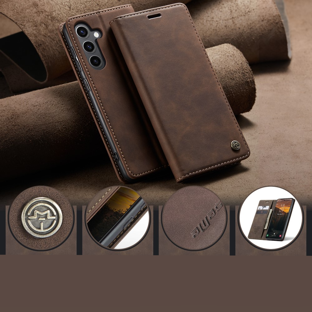 Samsung Galaxy S25 Leder Tasche Flip Wallet Etui mit Kartenfächern - Dunkelbraun