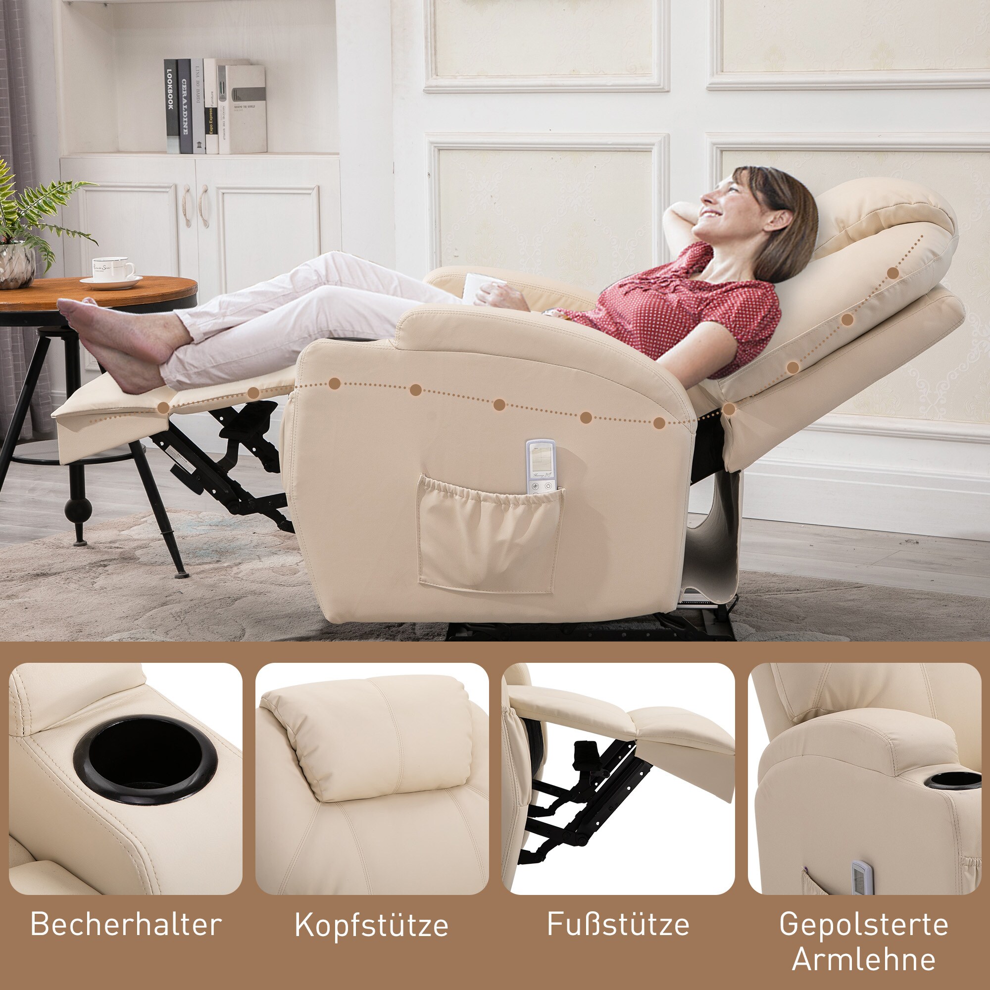 HOMCOM Massagesessel mit Liegefunktion 82B x 97T x 110H cm