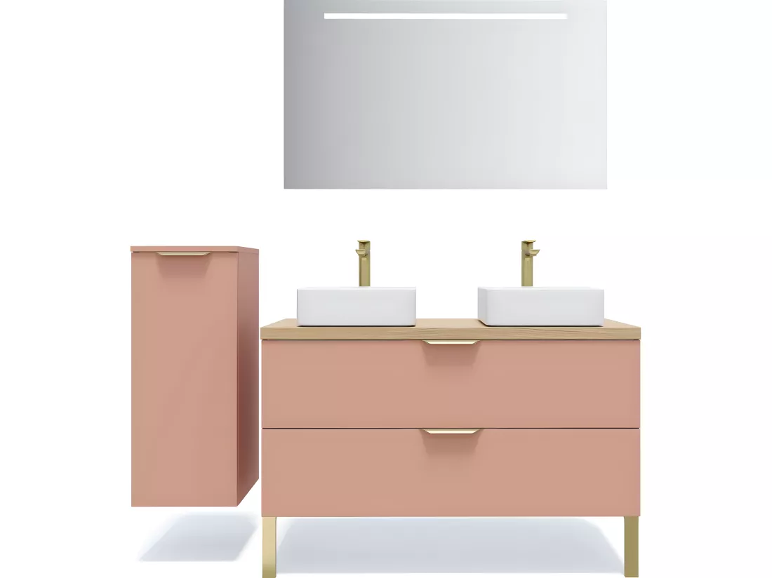 Meuble de salle de bain suspendu 2 vasques à poser 120cm 2 tiroirs Abricot - Venice
