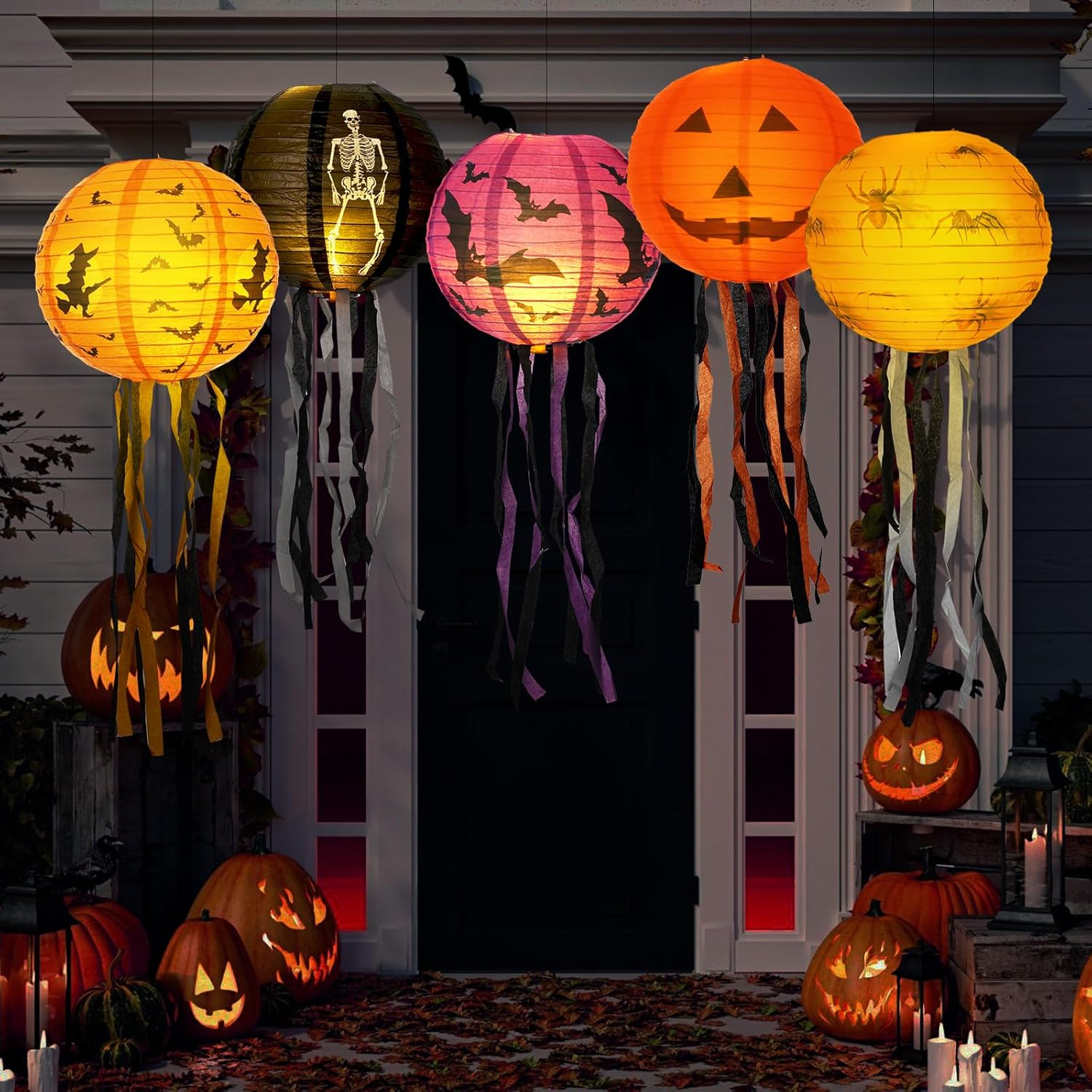 (Ø20cm) Halloween Papier Lampion Grusel Party Deko Accessoire Laterne - Fledermaus / Hexe