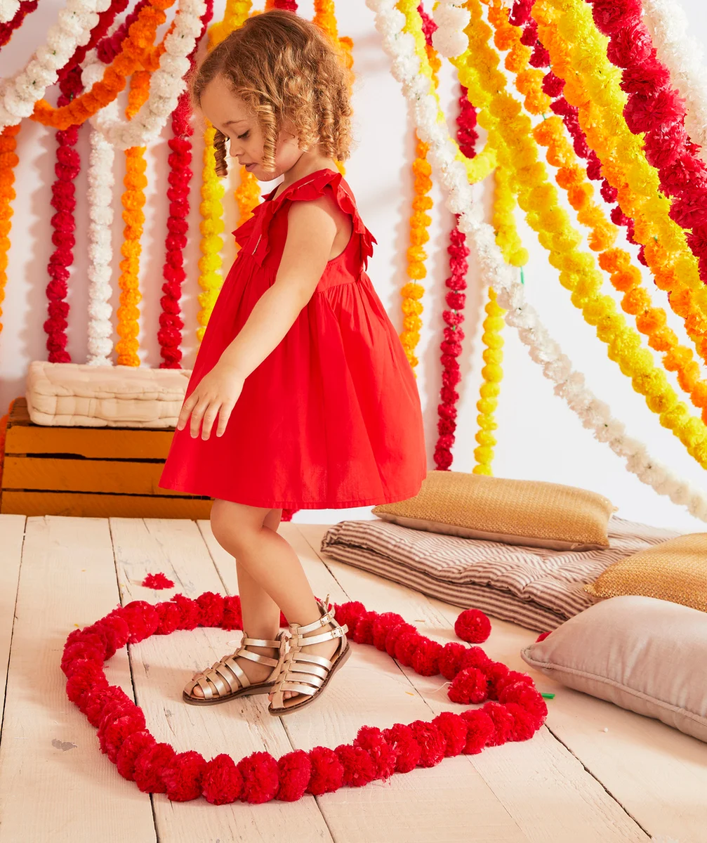 ROBE BÉBÉ FILLE ROUGE EN COTON AVEC VOLANTS ET DÉTAILS PAILLETÉS