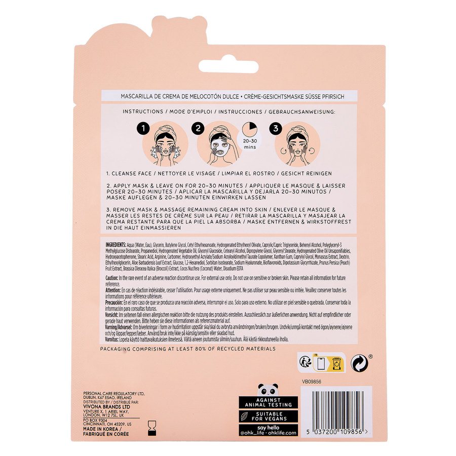 Oh K! Peach & Coconut Water Cream Sheet Mask 15g