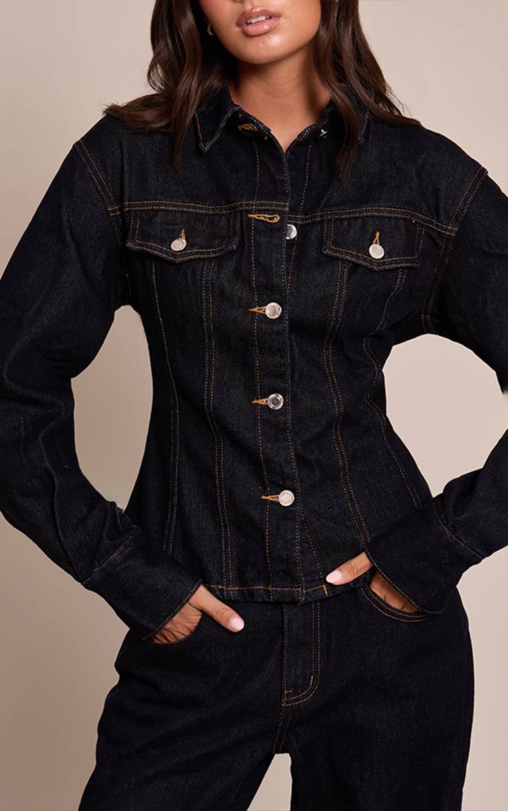 Raw Indigo Wash Veste En Jean À Manches Longues Avec Taille Cintrée