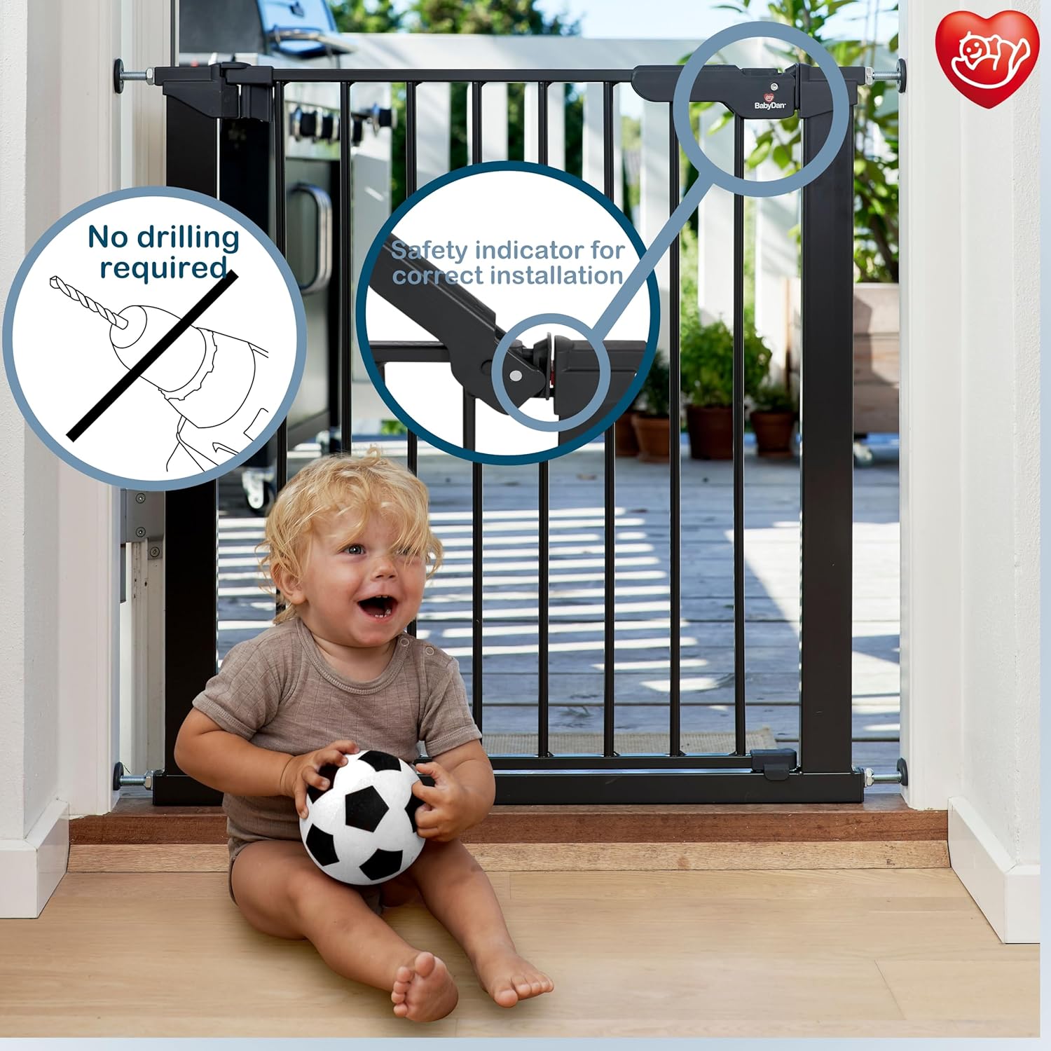 BabyDan Premier, Extra breit Ohne bohren Treppenschutzgitter, 177,8-183 cm, Babygitter/Sicherheitsgitter, Metall, Schwarz, Hergestellt in Dänemark - (Haustiergitter/Hundegitter)