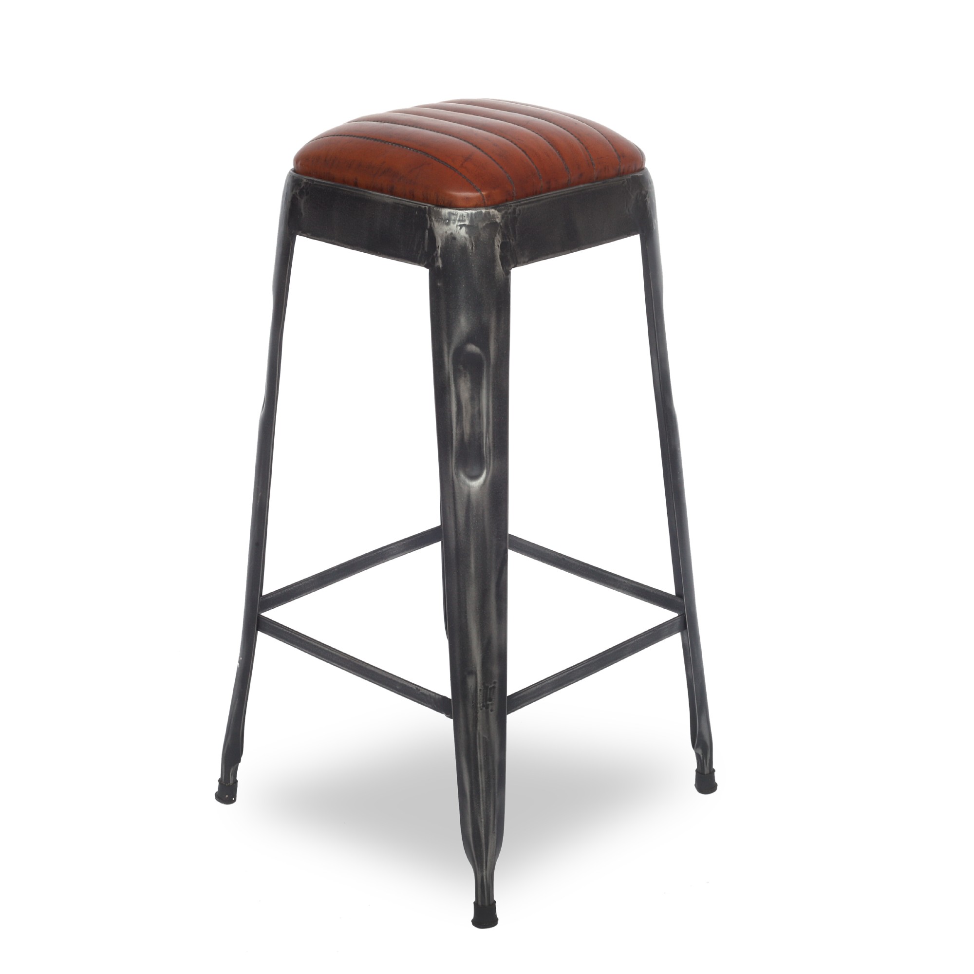 Barhocker 'Tank 2', Eisen, Leder, T 40 cm, B 40 cm, H 75 cm von fischer's lagerhaus