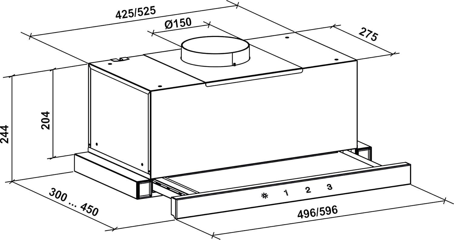 GCH 117 Einbau Dunstabzugshaube 60cm, Schwarz Glas, 1000 m³/h, Touch Control, Flachschirmhaube, 3 Leistungsstufen, Abluft- und Umluftbetrieb, Einbau Abzugshaube