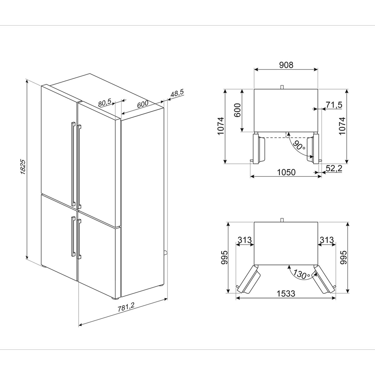 French Door kjøleskap/fryser 92 cm, svart