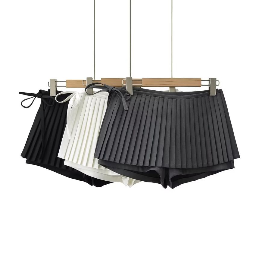 Sundine - Hoge taille effen accordeon geplooide mini A-lijn skort