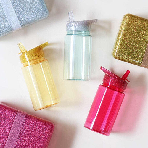 A little lovely company drinkfles met rietje - glitter zilver - 450ml