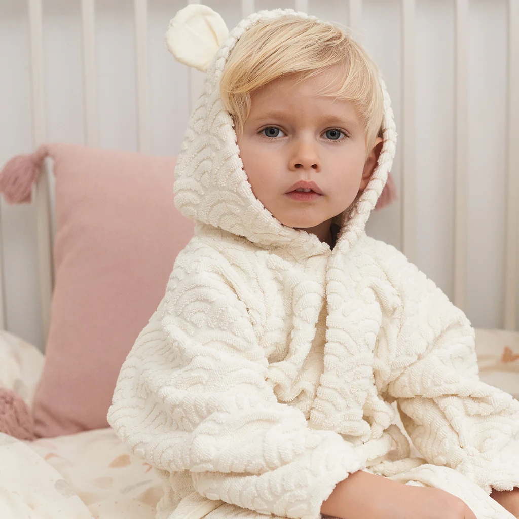 Badekåbe med hætte og ører, 1-2 år - GOTS Off-White