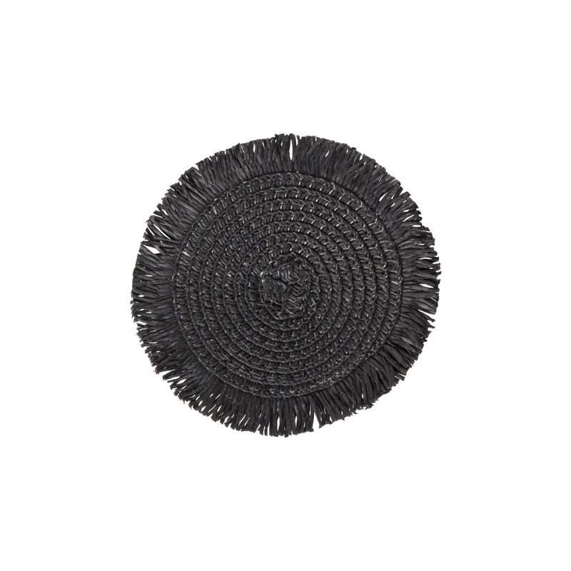 Onderzetters franje zwart - set van 4 - ø10 cm
