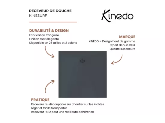 Receveur KINEDO Kinesurf Nova 90X90 gris anthracite
