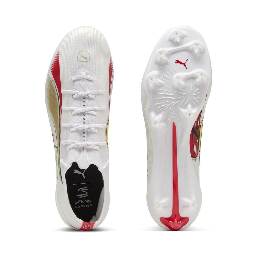 PUMA Ultra 5 Ultimate FG Senna - Blanc/Doré/Rouge ÉDITION LIMITÉE