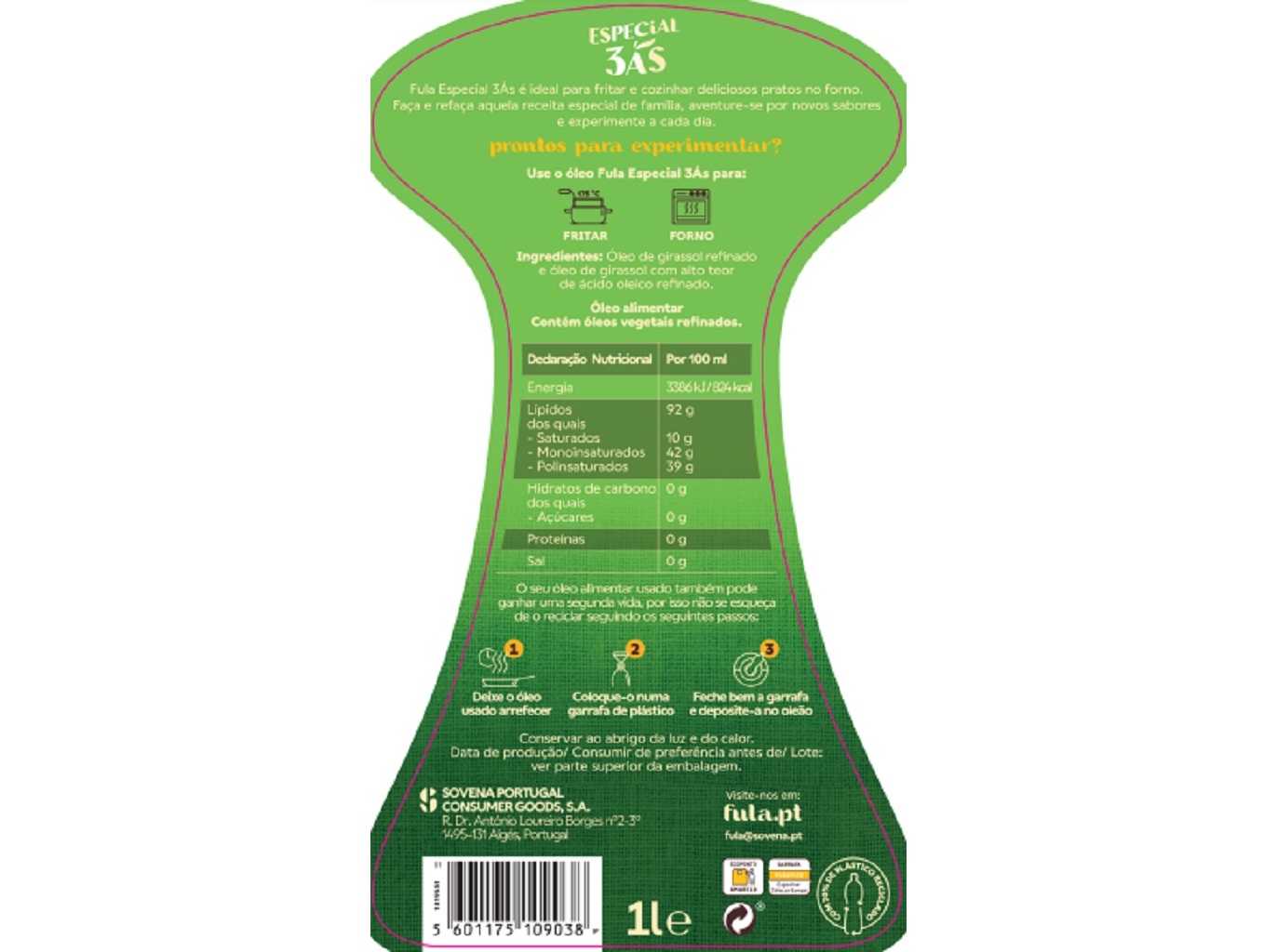 ÓLEO ALIMENTAR GIRASSOL FULA 3 ÀS EQUILIBRIO 1L
